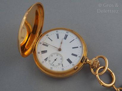 null BREGUET - vers 1891 Montre savonnette en or jaune 18K. Cadran blanc émaillé,...