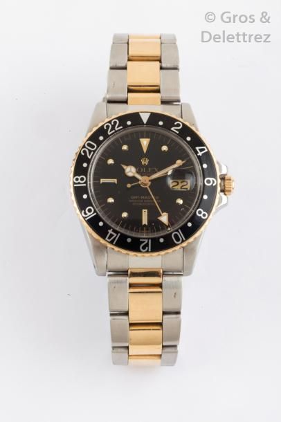 null ROLEX GMT - or/acier ref.1675B vers 1977 Montre bracelet en acier et or. Cadran...