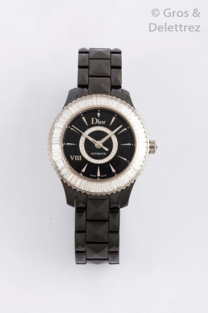 null DIOR Crystal - MT29136B Bracelet-montre de dame en acier émaillé, Cadran noir...