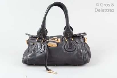 CHLOE Sac " Paddington MM" 36cm en veau grené noir, fermeture éclair à double curseur,...