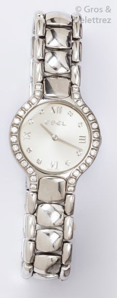 EBEL Bracelet-montre de dame en acier, cadran nacre, la lunette sertie de diamants...