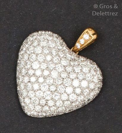  Pendentif «?Cœur?» en or jaune et or gris entièrement pavé de diamants taillés en...