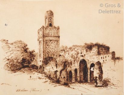 null [TLEMCEN] Ensemble de 5 dessins à l’encre, restés anonyme, mais situés par l’artiste...