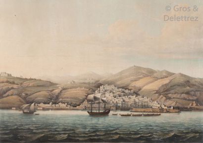 null CHOPIN (XIXème siècle) Vue du port d’Alger Lithographie en couleurs par Himt....