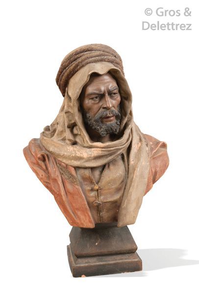 null Joseph LE GULUCHE (1849-1915) (D’après) Portrait d’un Caïd arabe Buste en terre...