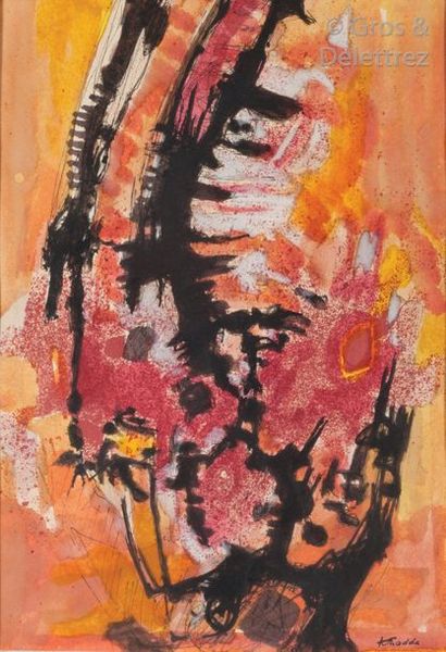 null Mohamed KHADDA (1930-1991) Composition aux signes Encre et aquarelle, signée...