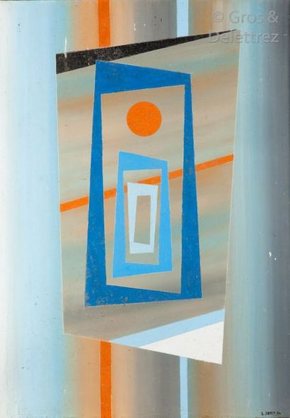 Serge JAMET (né en 1959) Composition géométrique sur fond bleu. Huile sur toile,...