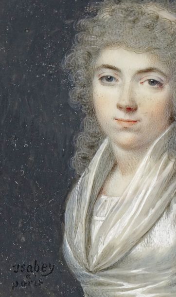 Jean-Baptiste ISABEY (1767-1855) Portrait de femme en robe blanche.	

Miniature à...