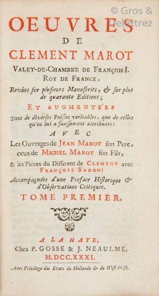 null Clement MAROT. Oeuvres de Clement Marot, valet de chambre de Francois I Roy...