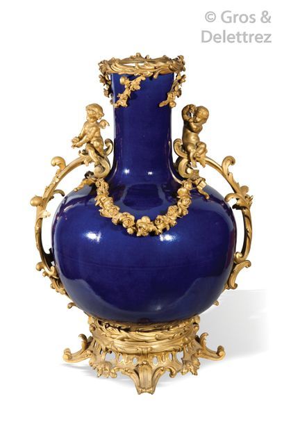null Important vase de forme bouteille en porcelaine de chine bleue dans une riche...
