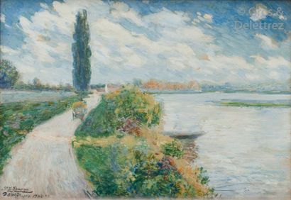 David Osipovitch WIDHOPFF (1867-1933) Chemin au bord de la rivière.	

Aquarelle et...
