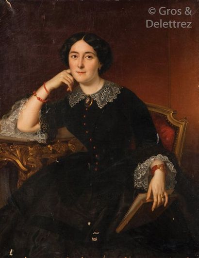 Jean Pascal Ad. PAPIN (1800-1880) Portrait de femme assise. Huile sur toile, signée...