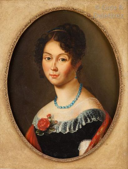 ÉCOLE FRANÇAISE VERS 1820 «?Portait de femme?».	

Huile sur toile ovale.	

52 x ...