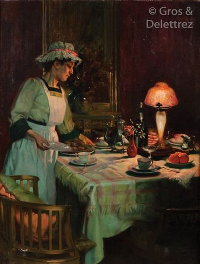 Prosper Louis VAGNIER (XIX-XXe siècle) «?La domestique?».	

Huile sur toile signée...
