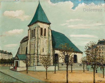 Alphonse QUIZET (1885-1955) Eglise de Saint Gervais. Huile sur isorel, signée en...