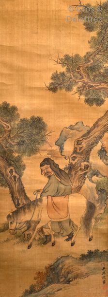 null Chine, début XXe siècle Peinture à l’encre et couleurs sur soie, représentant...