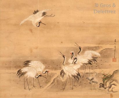 null Japon, période Edo, XIXe siècle Kakémono à l’encre et couleurs sur papier, représentant...