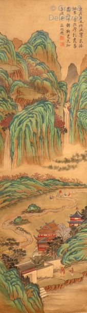 null Chine, XXe siècle Peinture à l'encre et couleurs sur papier, représentant des...