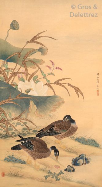 null Chine, XXe siècle

Grande peinture verticale en couleurs sur soie, représentant...
