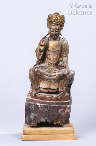 null Chine, début de l'époque Ming, XVIe siècle Statuette en bois anciennement laqué...