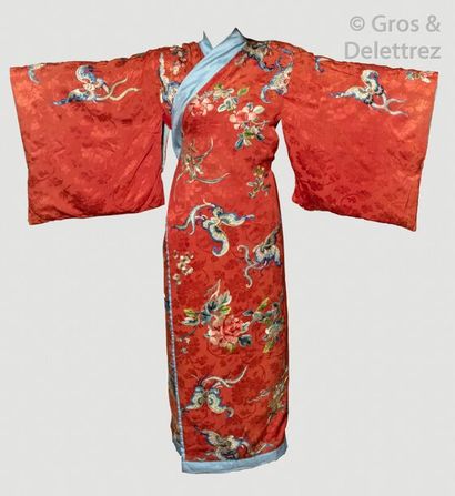null Chine du Sud, début XXe siècle Robe de bain en soie et lin tissé, à décor de...