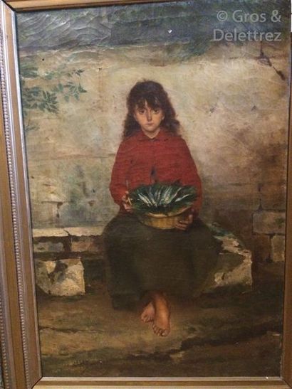 Francis GARAT (1870-?) La petite marchande de sardines Huile sur toile, signée en...