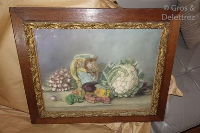 MICHAUX Nature morte aux légumes Pastel, signé en bas à droite et daté 1907. 47 x...