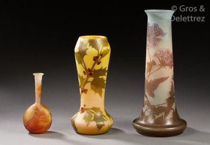 ÉTABLISSEMENTS GALLÉ Vase soliflore en verre doublé à décor dégagé à l’acide de motifs...