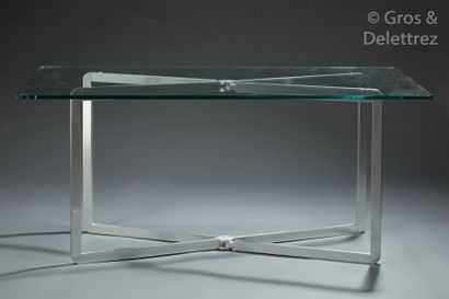 Michel Boyer (1935-2011) Table Console pliante en métal chromé, plateau rectangulaire...