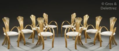 Jacques Duval Brasseur (XXe) Rare ensemble de dix fauteuils tous uniques en laiton...