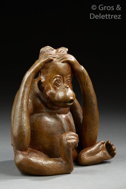 Florence Jacquesson (XXe) «?Petit Orangoutang?».	

Sculpture en bronze à patine brune.	

Signée...