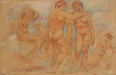 Léon-Ernest DRIVIER (1878-1951) «?Femmes au bain?».	

Technique mixte sur papier.	

Signé...