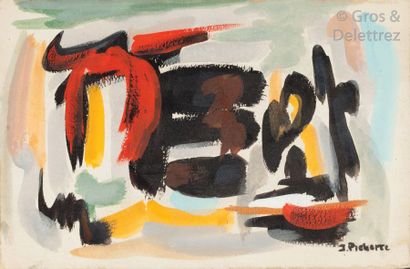 James PICHETTE (1920-1996) Composition abstraite rouge, jaune, noir, Circa 1960 Gouache...