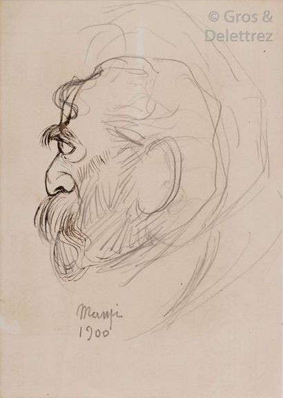 Michel MANZI Portrait d’homme Plume, encre brune et crayon. Signé en bas au centre...