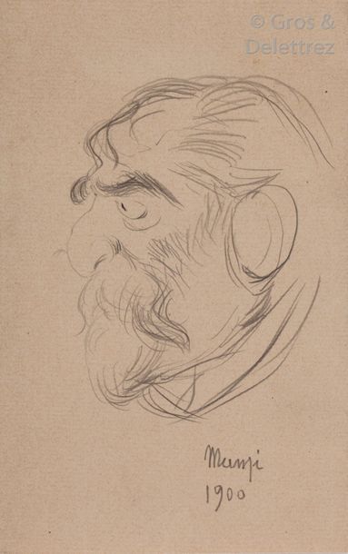 Michel MANZI Portrait d’homme au nez crochu Crayon. Signé en bas à droite et daté...
