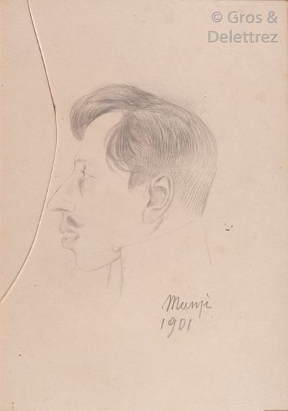 Michel MANZI Portrait d’homme de profil Crayon. Signé et daté en bas à droite 1901....
