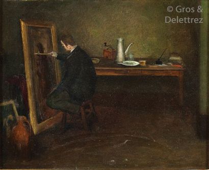 Simon-Albert BUSSY (1870-1954) Eugène Martel peignant le portrait d’Henri Lacroisade...