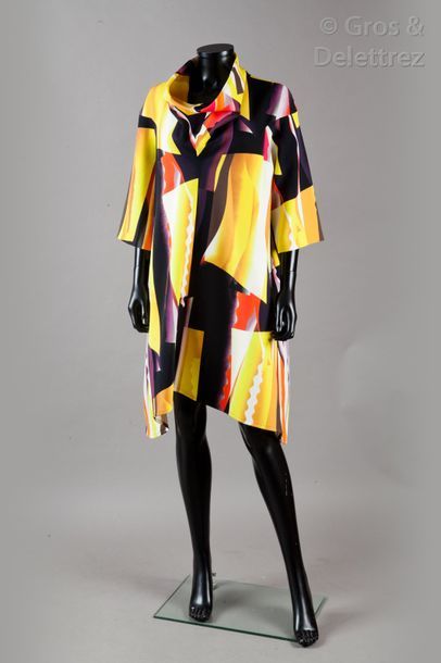 KENZO Robe trapèze en jersey imprimé d’un motif psychédélique multicolore, col bénitier,...