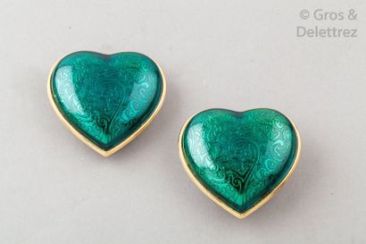 Yves Saint LAURENT Paire de clips d’oreille «?Cœur?» en métal doré à motif de botehs...