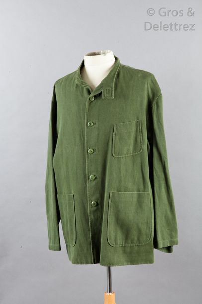 ARNYS Veste «?Forestière?» en coton et lin vert, petit col, simple boutonnage, trois...