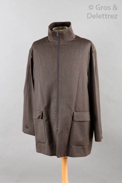 Christian Aujard Surveste zippée en laine chinée brune, petit col, deux poches à...