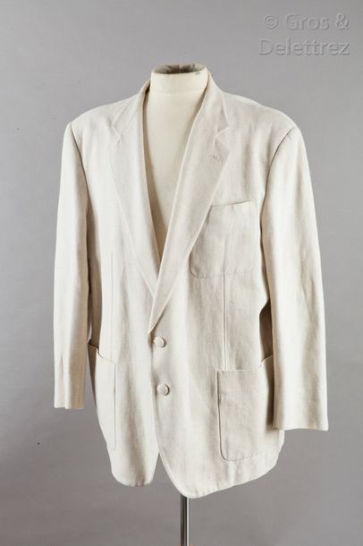 CERRUTI Lot de deux vestes, l’une en coton milleraie chiné beige, col cranté, simple...