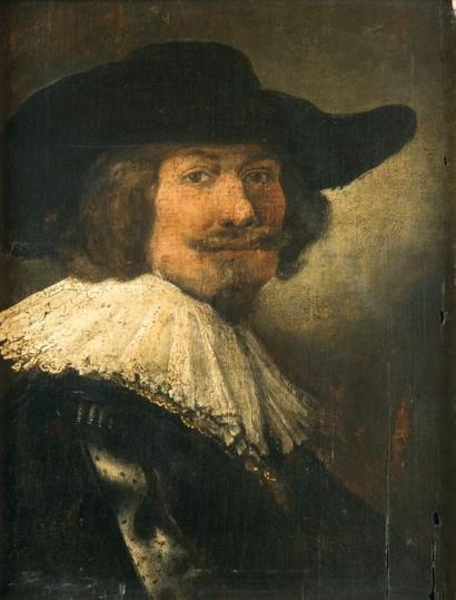 Dans le goût de REMBRANDT Portrait d'homme en collerette Panneau 25, 5 x 18 cm