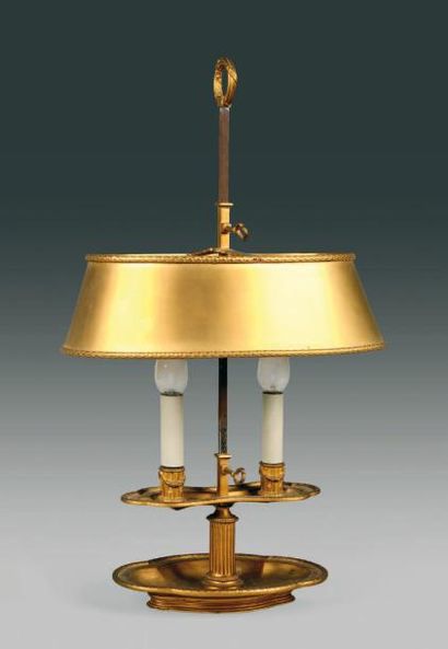 null LAMPE BOUILLOTTE à deux lumières, de forme ovale, en bronze ciselé et doré à...