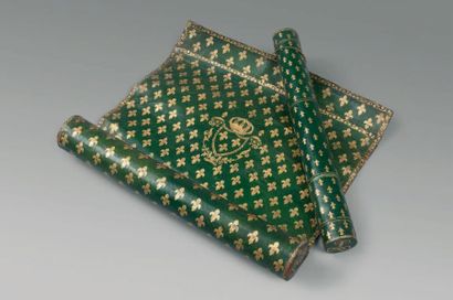 null Écritoire du Roi Louis XVIII Ecritoire portable déroulant en maroquin vert décoré...