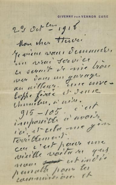 null Lettre autographe signée adressée à Henri Bernard, chauffeur de Sacha Guitry....