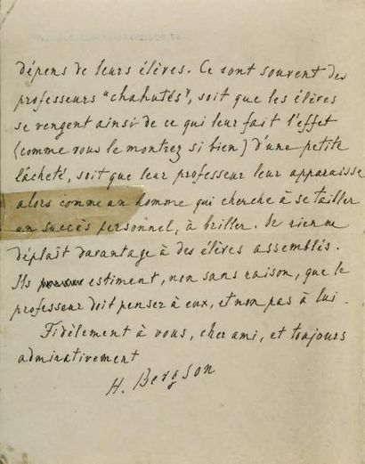 Henri BERGSON (1859-1941) Philosophe français Lettre autographe signée adressée à...