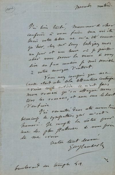 FLAUBERT Gustave (1821-1880) Écrivain français. Importante lettre autographe signée...