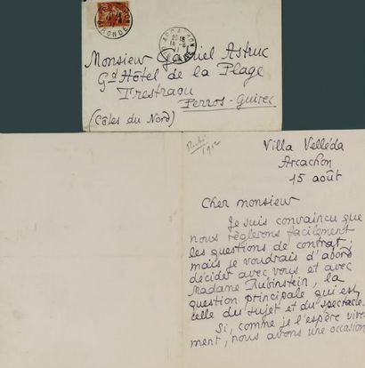 null Lettre autographe signée adressée à Gabriel Astruc, le 15 août 1911. La lettre,...