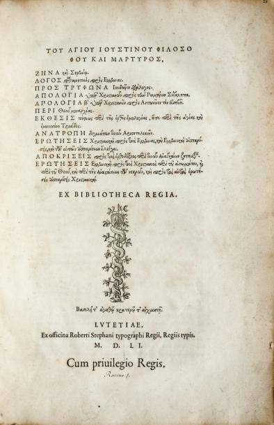 null Exemplaire de Jean RACINE JUSTINIUS Oeuvres A Lutetiae, chez Robert Stephani,...